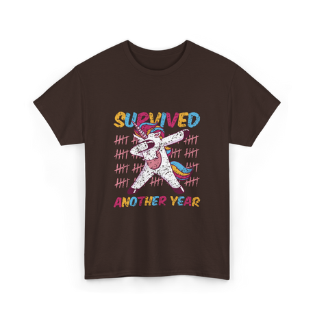 Survived Another Year Unicorn T-Shirt - Dark Chocolate