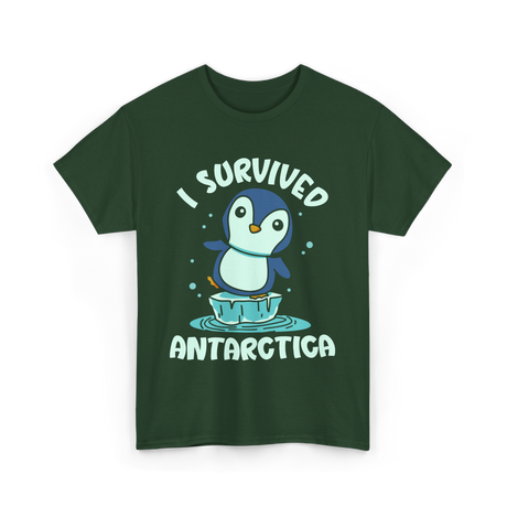 Survived Antarctica Penguin Adventure T-Shirt - Forest Green