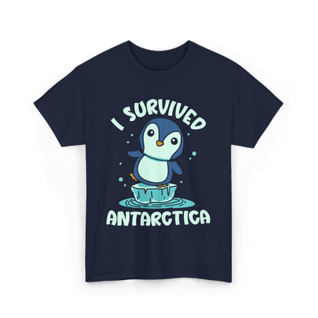 Survived Antarctica Penguin Adventure T-Shirt - Navy