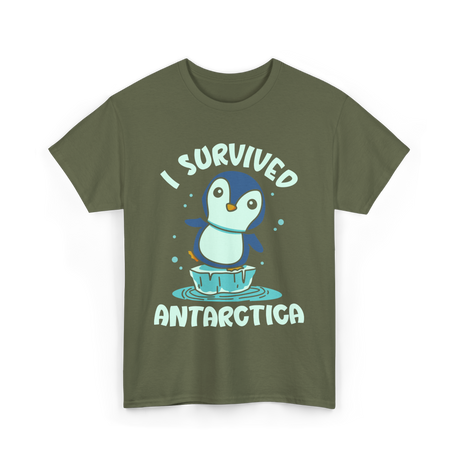 Survived Antarctica Penguin Adventure T-Shirt - Military Green