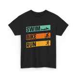 Swim Bike Run Triathlon Sports T-Shirt - Black