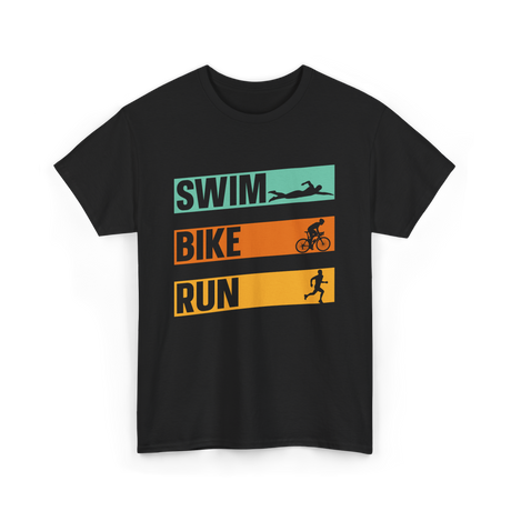 Swim Bike Run Triathlon Sports T-Shirt - Black