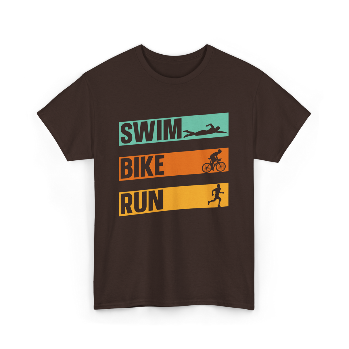 Swim Bike Run Triathlon Sports T-Shirt - Dark Chocolate