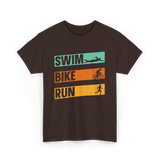 Swim Bike Run Triathlon Sports T-Shirt - Dark Chocolate