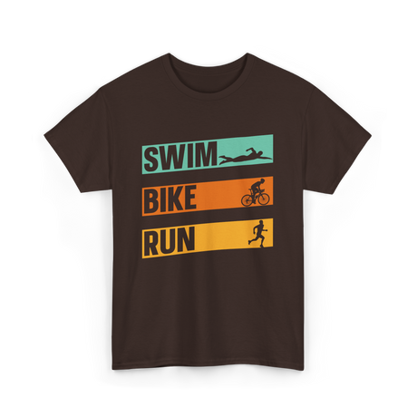 Swim Bike Run Triathlon Sports T-Shirt - Dark Chocolate