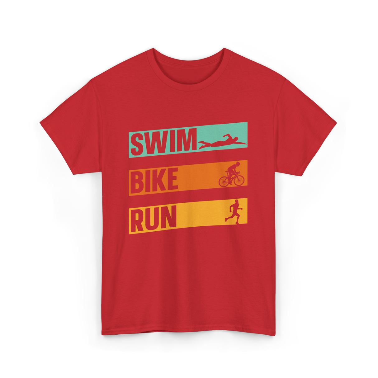 Swim Bike Run Triathlon Sports T-Shirt - Red