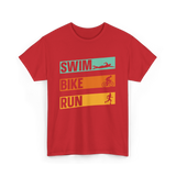 Swim Bike Run Triathlon Sports T-Shirt - Red