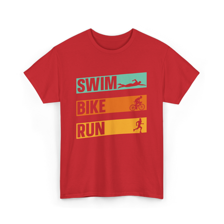 Swim Bike Run Triathlon Sports T-Shirt - Red