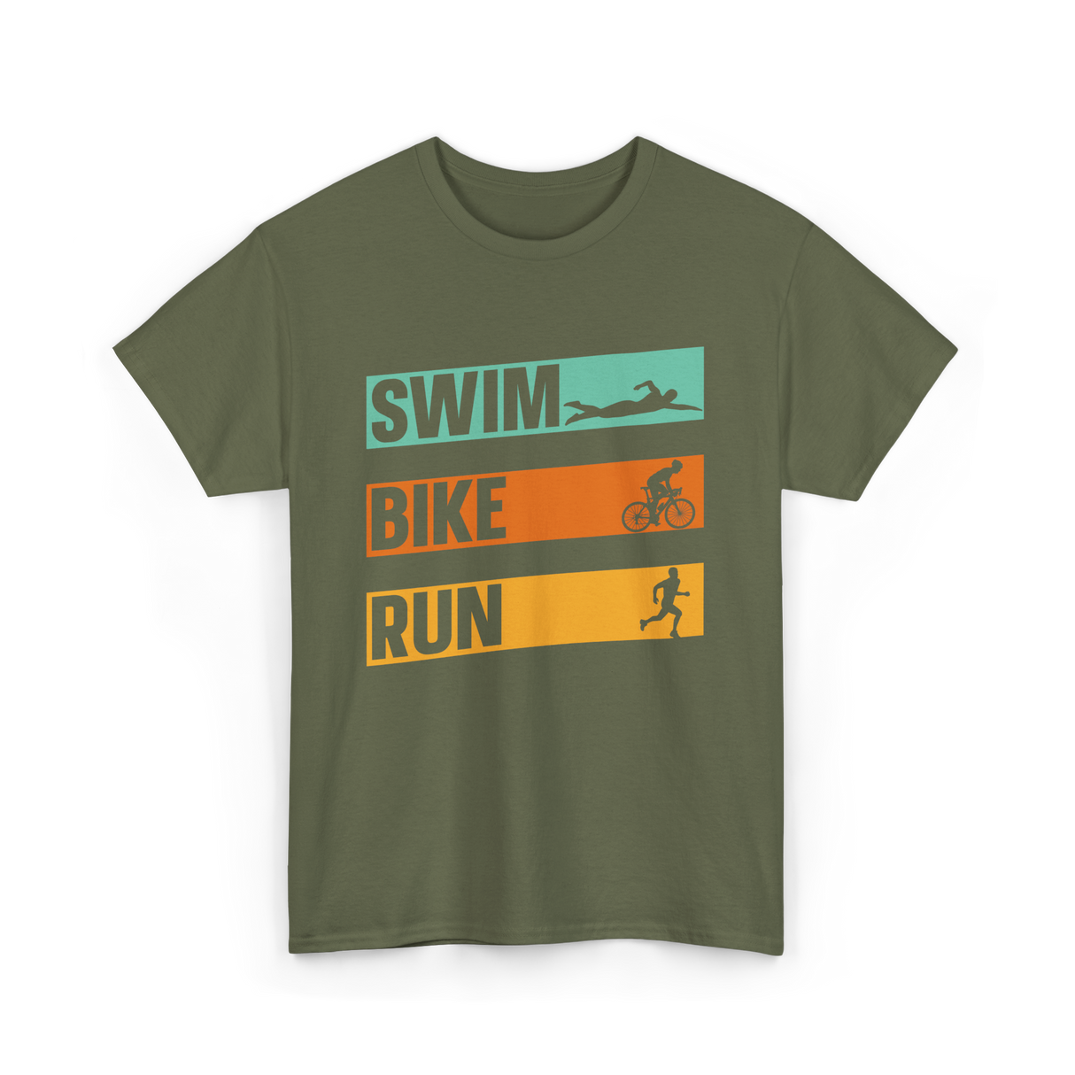 Swim Bike Run Triathlon Sports T-Shirt - Military Green