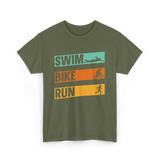 Swim Bike Run Triathlon Sports T-Shirt - Military Green