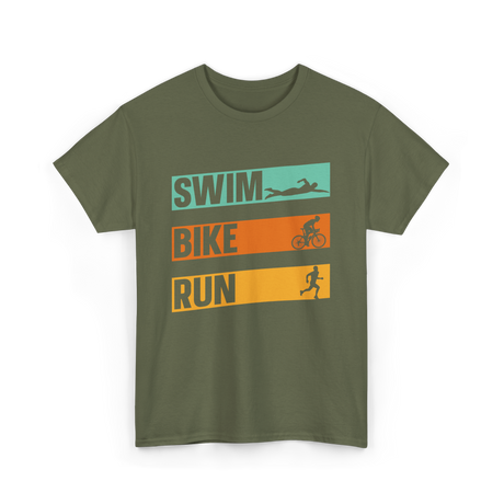 Swim Bike Run Triathlon Sports T-Shirt - Military Green