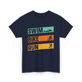 Swim Bike Run Triathlon Sports T-Shirt - Navy