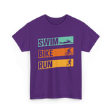 Swim Bike Run Triathlon Sports T-Shirt - Purple