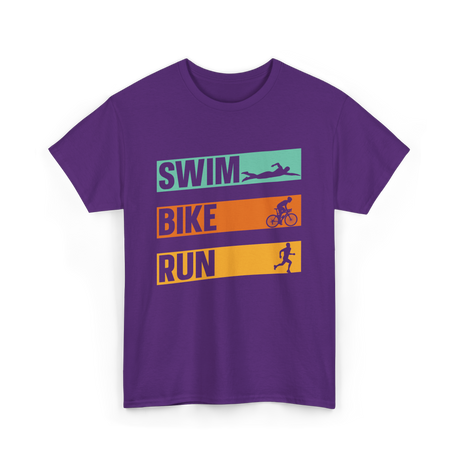 Swim Bike Run Triathlon Sports T-Shirt - Purple