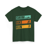 Swim Bike Run Triathlon Sports T-Shirt - Forest Green