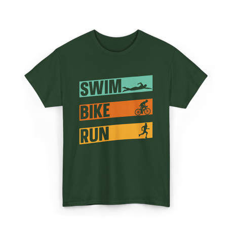 Swim Bike Run Triathlon Sports T-Shirt - Forest Green