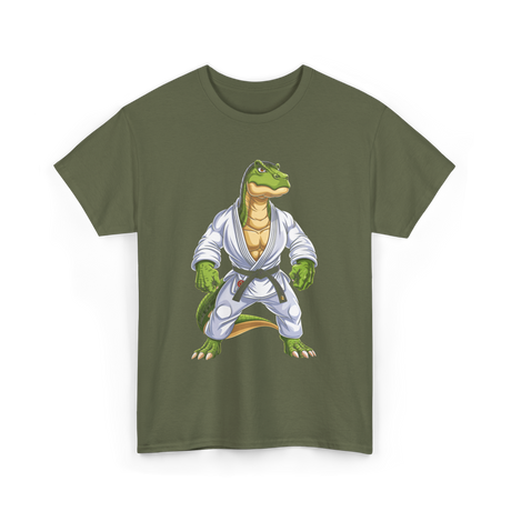 T-Rex Dinosaur Martial Arts Jiu-Jitsu T-Shirt - Military Green