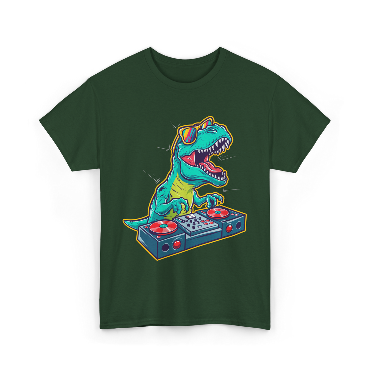 T Rex DJ Party DJ T-Shirt - Forest Green