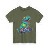 T Rex DJ Party DJ T-Shirt - Military Green