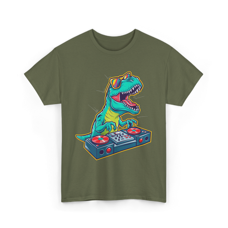 T Rex DJ Party DJ T-Shirt - Military Green