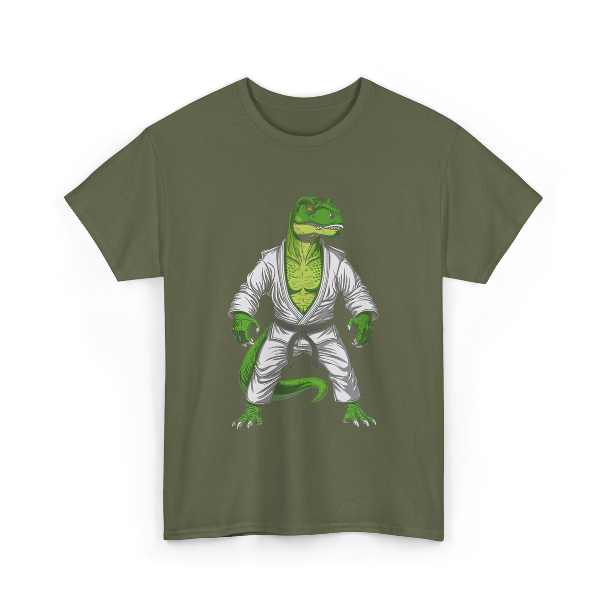 T-Rex Martial Arts Dinosaur T-Shirt - Military Green