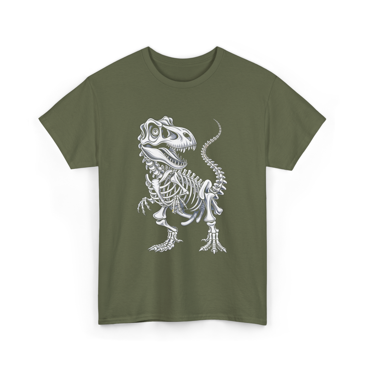 T-Rex Skeleton Dinosaur Fossil T-Shirt - Military Green