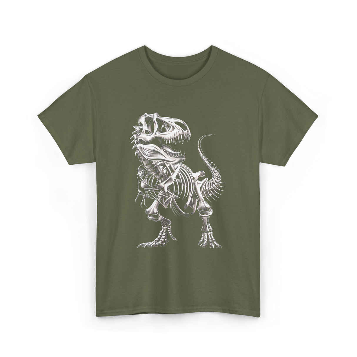 T-Rex Skeleton Dinosaur Fossil T-Shirt - Military Green