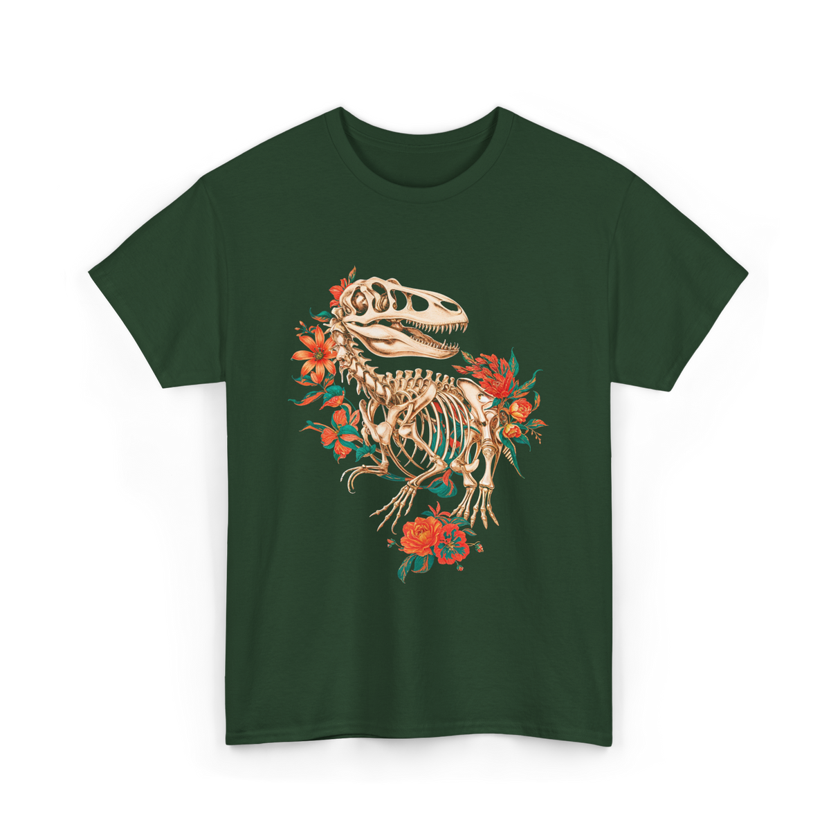 T Rex Skeleton Dinosaur Skeleton T-Shirt - Forest Green