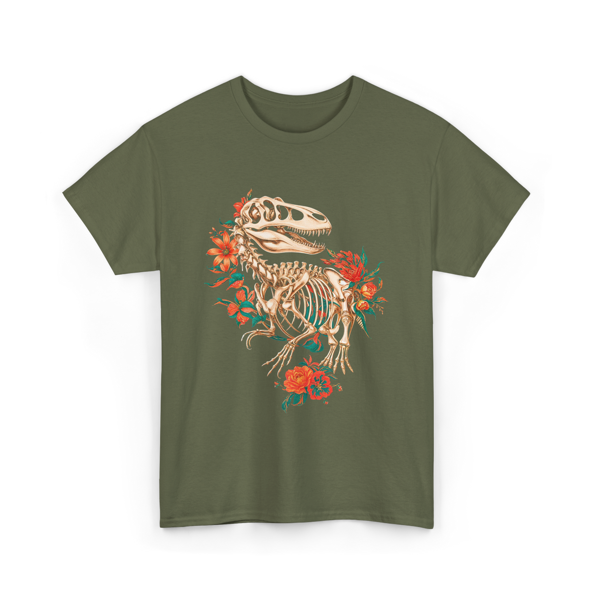 T Rex Skeleton Dinosaur Skeleton T-Shirt - Military Green