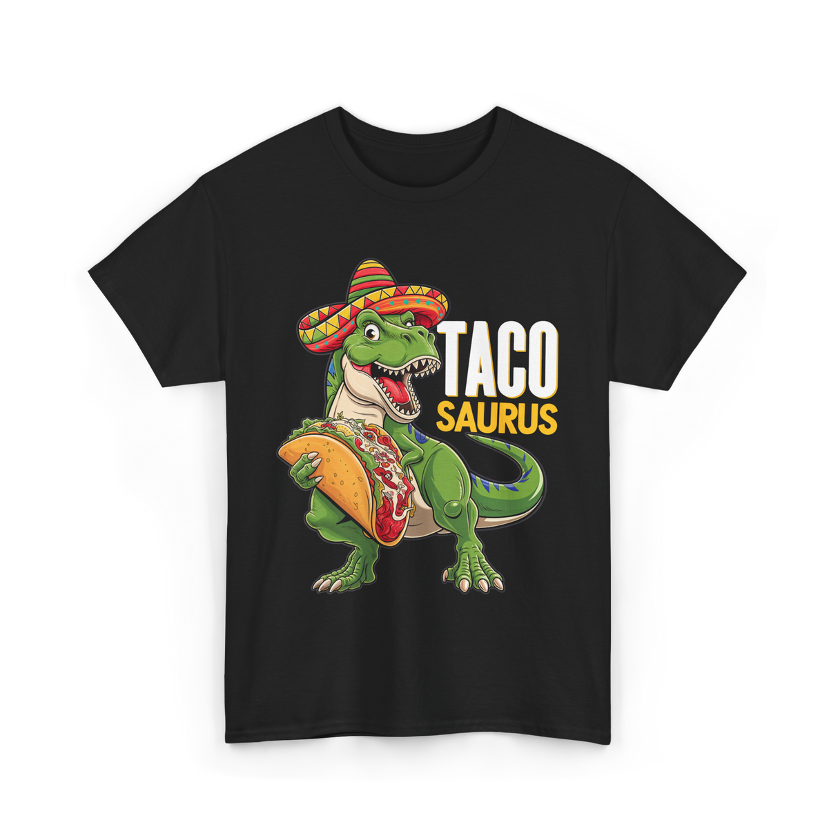 Taco Saurus Taco Dinosaur T-Shirt - Black