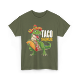 Taco Saurus Taco Dinosaur T-Shirt - Military Green