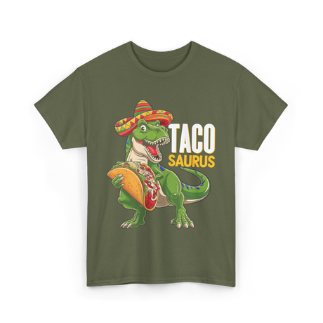 Taco Saurus Taco Dinosaur T-Shirt - Military Green