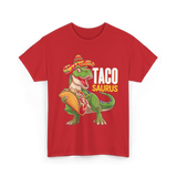 Taco Saurus Taco Dinosaur T-Shirt - Red