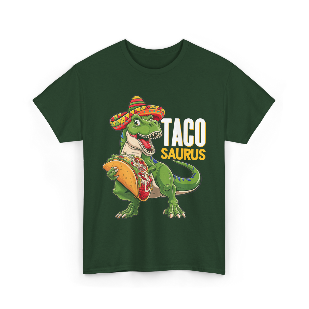 Taco Saurus Taco Dinosaur T-Shirt - Forest Green