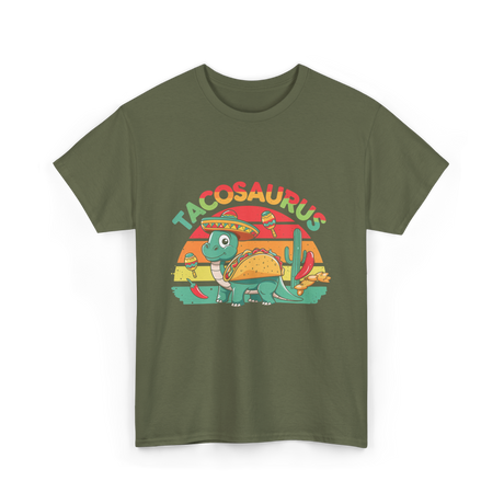 Tacosaurus Taco Dinosaur T-Shirt - Military Green