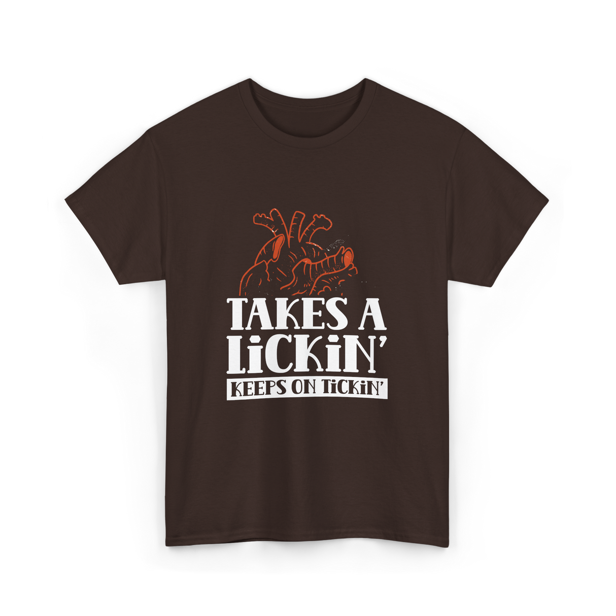 Takes A Lickin Keeps On Tickin Heart T-Shirt - Dark Chocolate