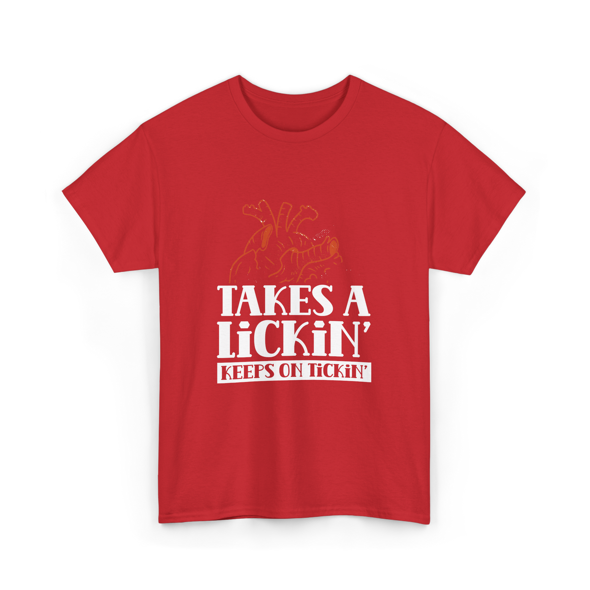 Takes A Lickin Keeps On Tickin Heart T-Shirt - Red