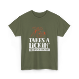 Takes A Lickin Keeps On Tickin Heart T-Shirt - Military Green