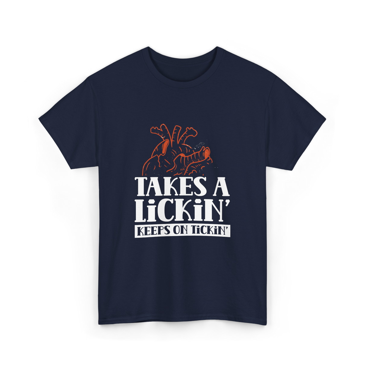 Takes A Lickin Keeps On Tickin Heart T-Shirt - Navy