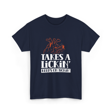 Takes A Lickin Keeps On Tickin Heart T-Shirt - Navy