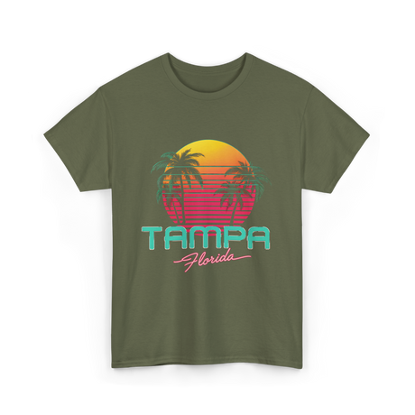 Tampa Florida Retro Art T-Shirt - Military Green