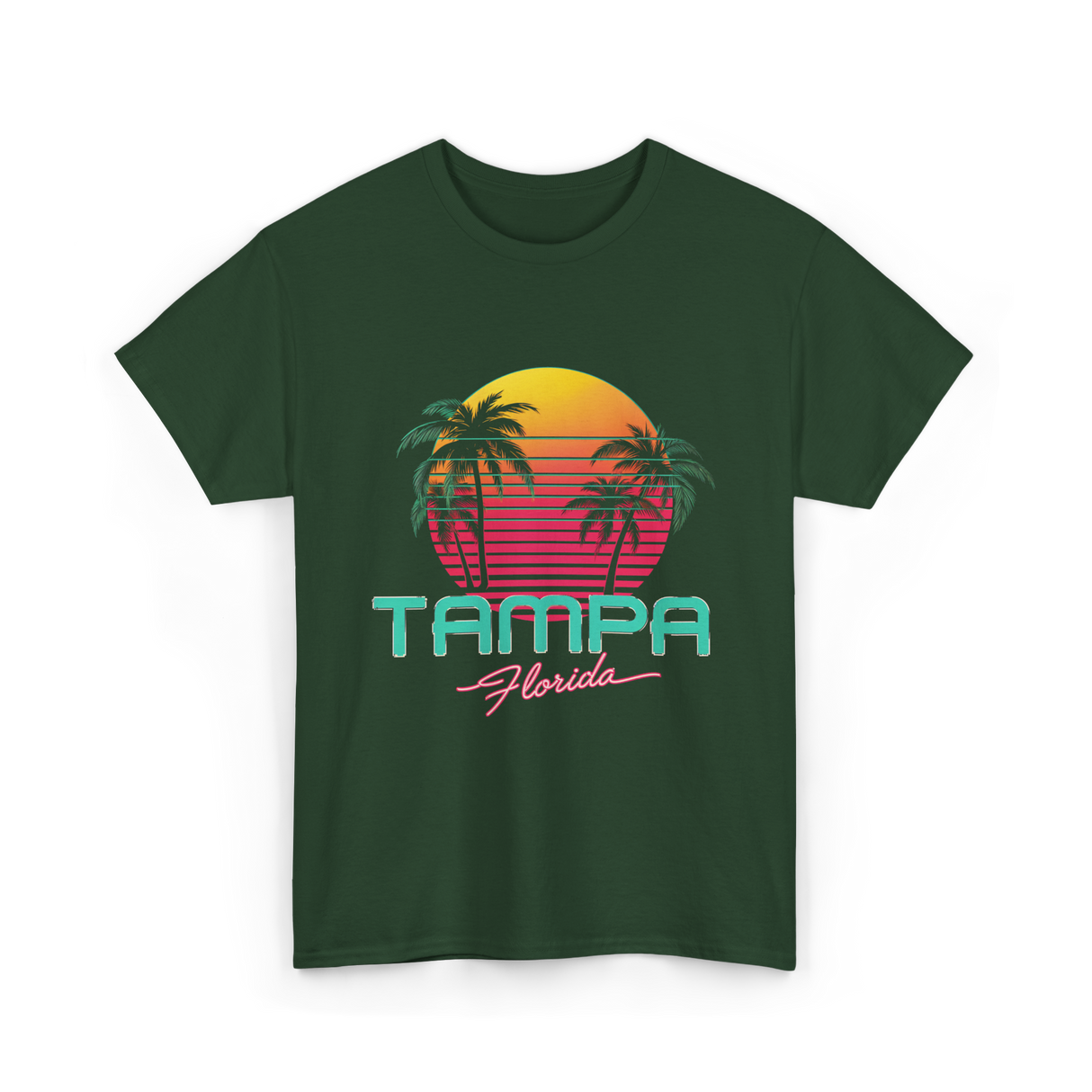 Tampa Florida Retro Art T-Shirt - Forest Green