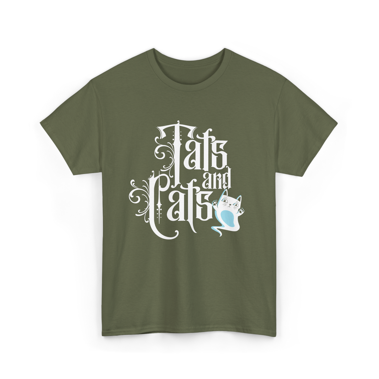 Tats and Cats Art Tattoo T-Shirt - Military Green