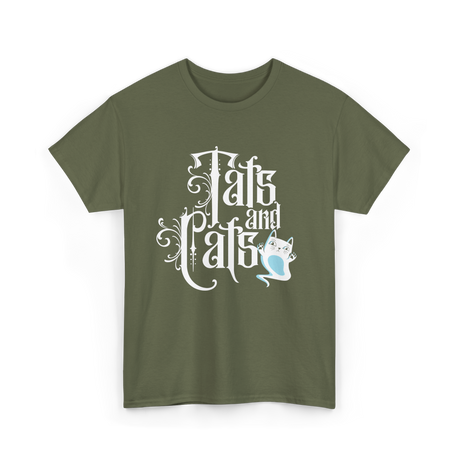 Tats and Cats Art Tattoo T-Shirt - Military Green