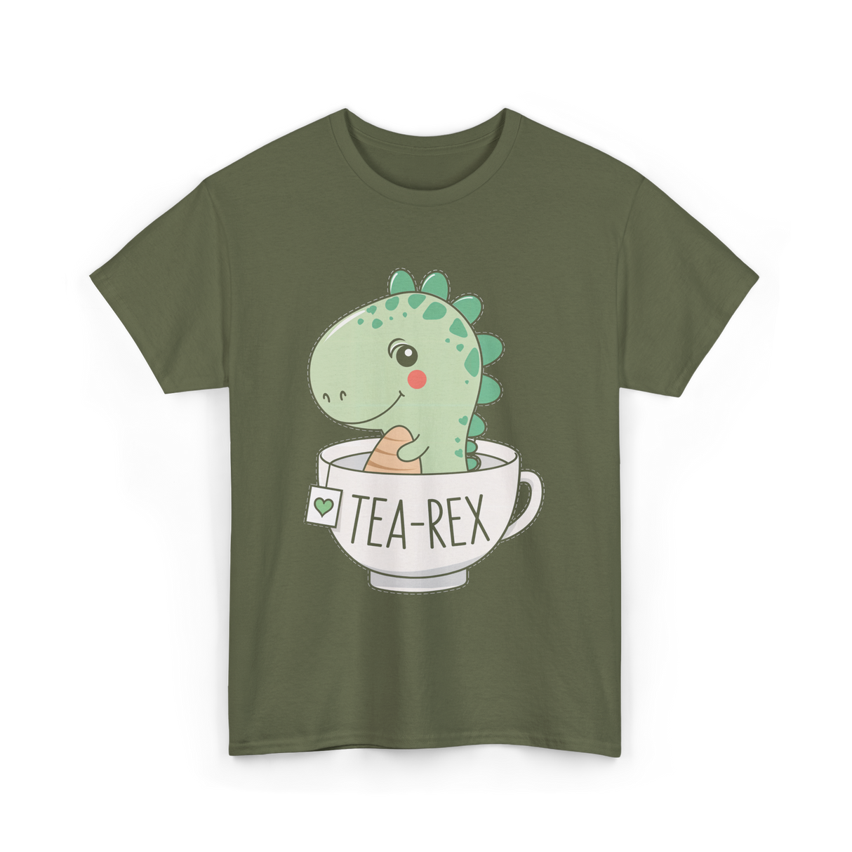 Tea Rex Cute Dinosaur T-Shirt - Military Green