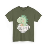 Tea Rex Cute Dinosaur T-Shirt - Military Green