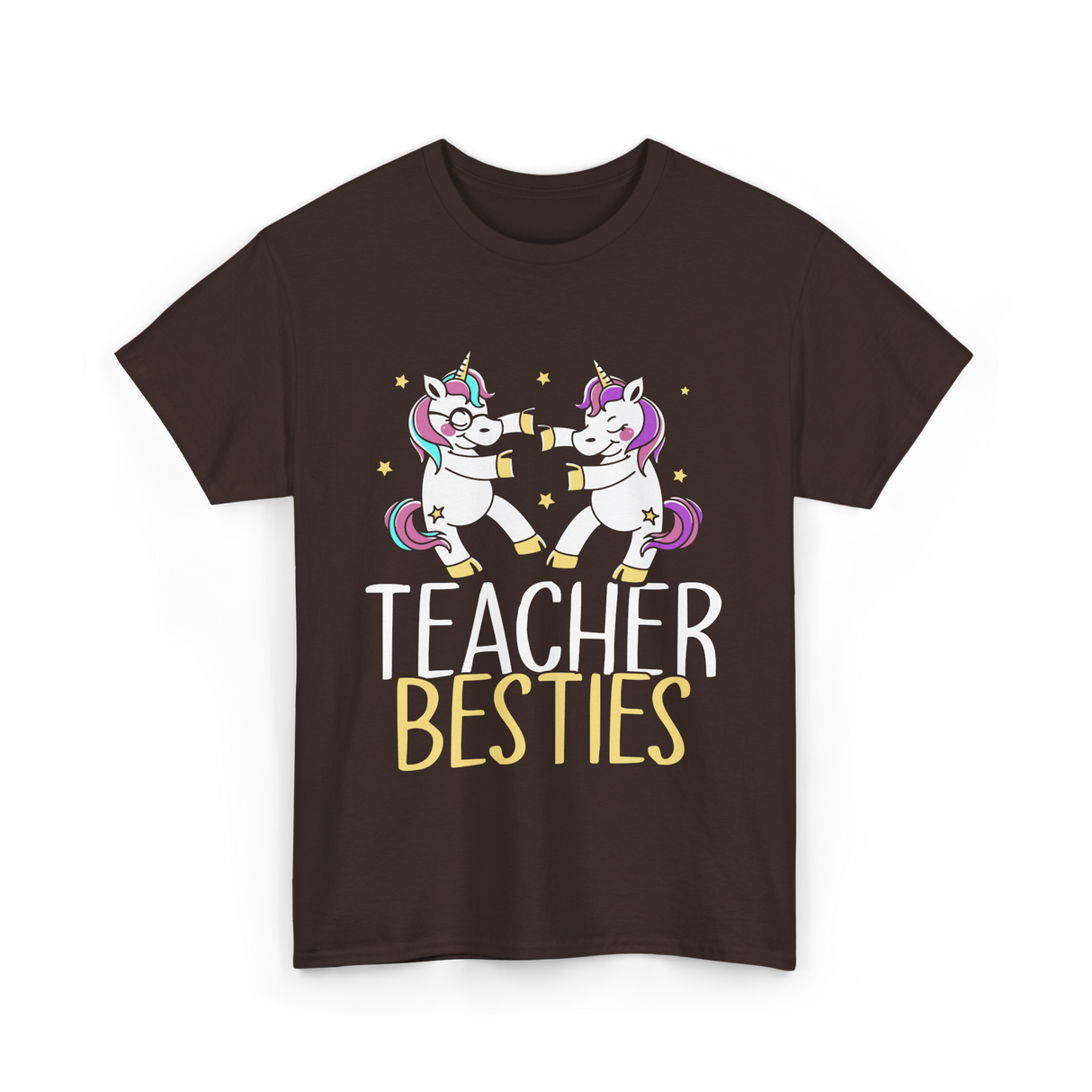 Teacher Besties Unicorn Friendship T-Shirt - Dark Chocolate