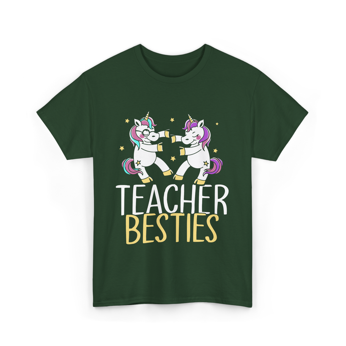 Teacher Besties Unicorn Friendship T-Shirt - Forest Green