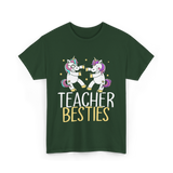 Teacher Besties Unicorn Friendship T-Shirt - Forest Green