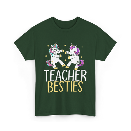 Teacher Besties Unicorn Friendship T-Shirt - Forest Green